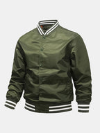 Men's Classic Baseball Bomber Jacket – Snap-Button Varsity Style Outerwear