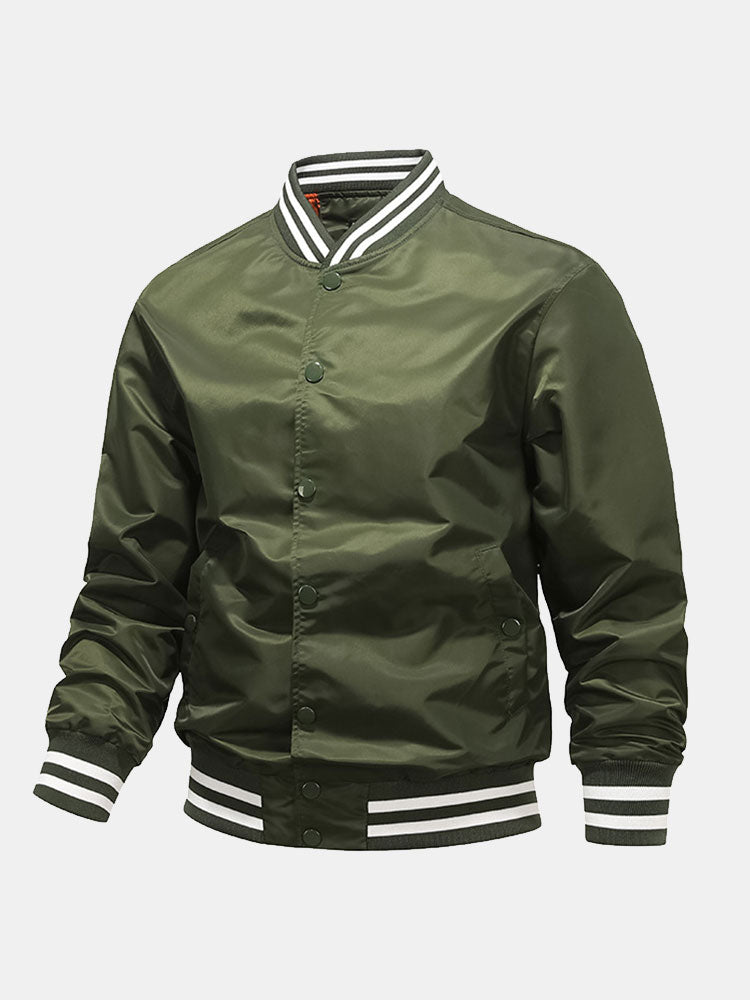 Men's Classic Baseball Bomber Jacket – Snap-Button Varsity Style Outerwear