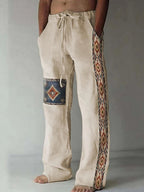 Men's Patchwork Cotton-linen-look Trousers