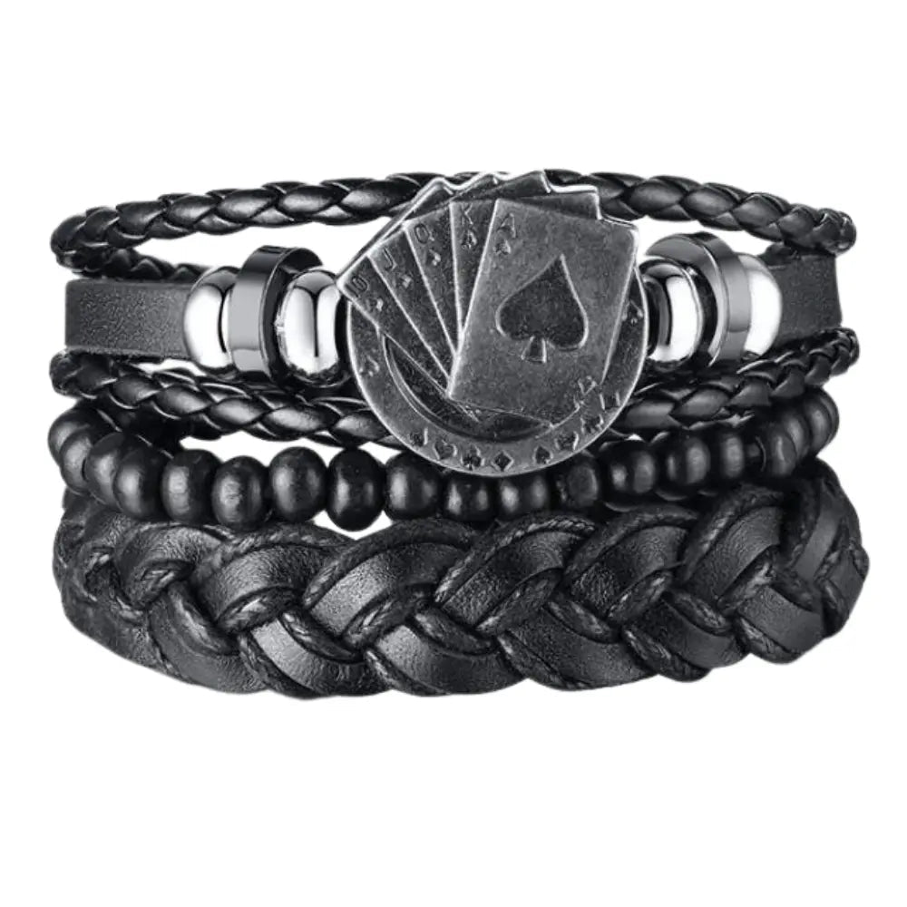 Men's Braided leather-look Wrap Bracelet Set