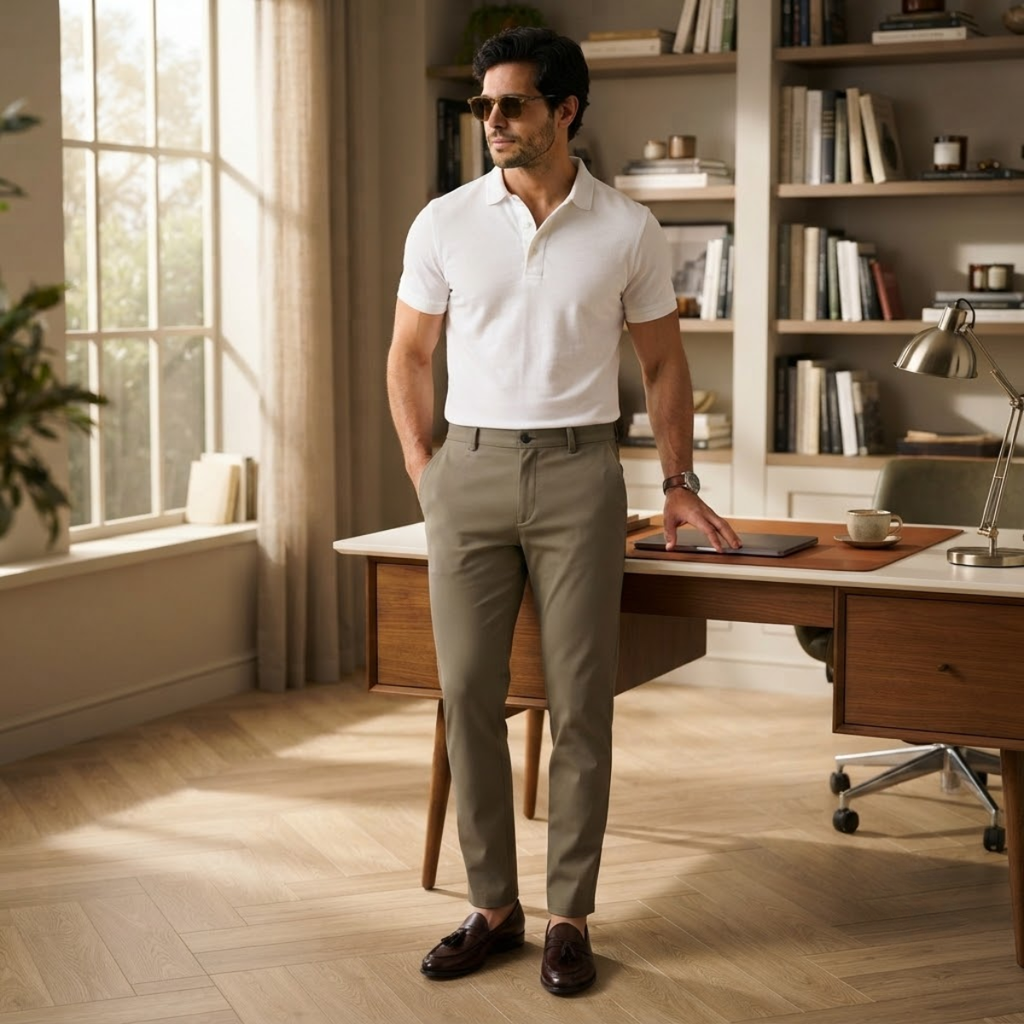 Men's Slim-Fit Stretch Dress Trousers – Flat Front