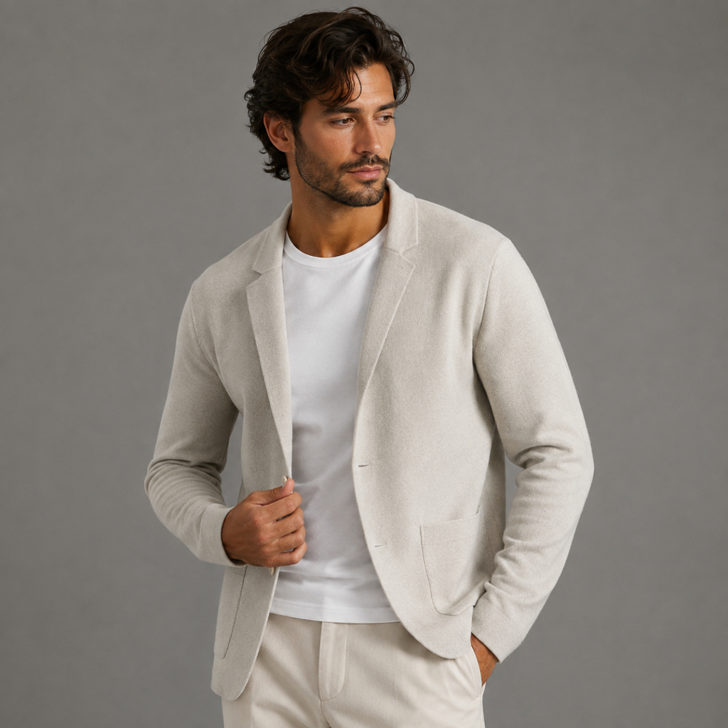Men's Soft Wool-Blend Knit Cardigan with Suit Collar