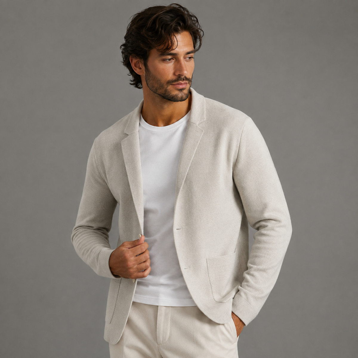 Men's Soft Wool-Blend Knit Cardigan with Suit Collar
