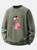 Men's Vintage Washed Cotton Sweatshirt with Pink Panther Graphic