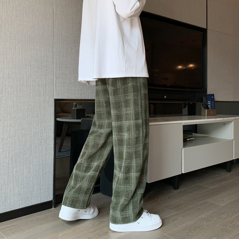 Men's Plaid Corduroy Trousers – Checked Cord Pants in Army Green or Black