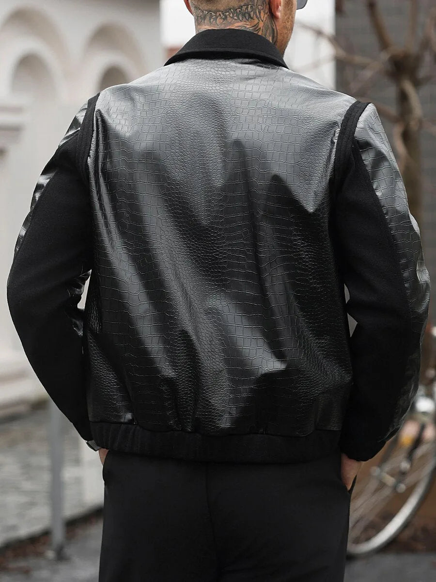 Men's Bomber Jacket with Collared Neckline