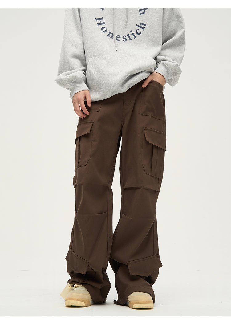 Men's Baggy Cargo Work Pants – Heavy Duty Utility Trousers in Black or Dark Brown
