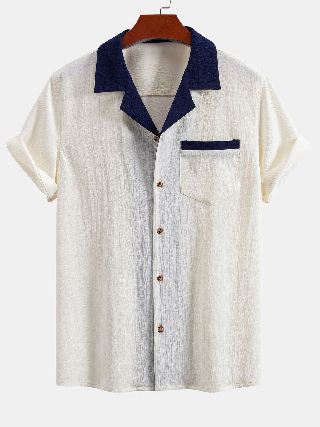 Men's Contrast Texture Shirt and Trouser Set – Cuban Collar