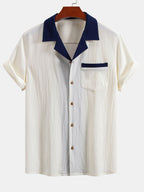 Men's Contrast Texture Shirt and Trouser Set – Cuban Collar