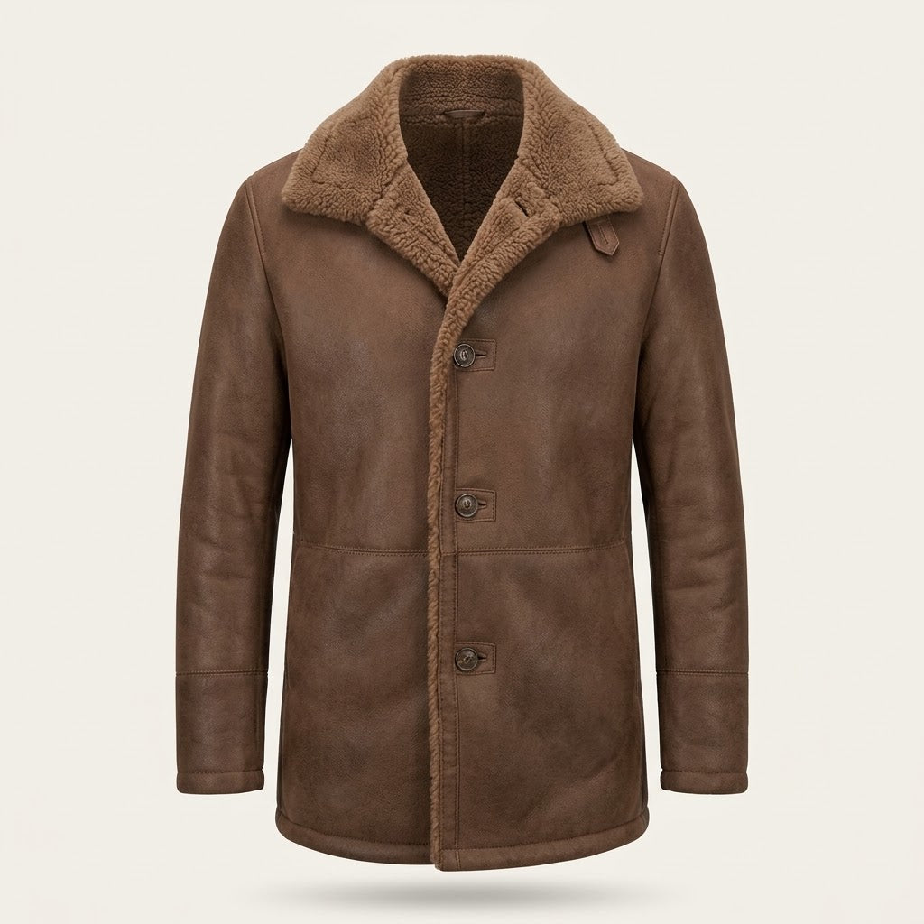Men's Plush-Lined Longline Winter Coat – Warm Button-Front Layer