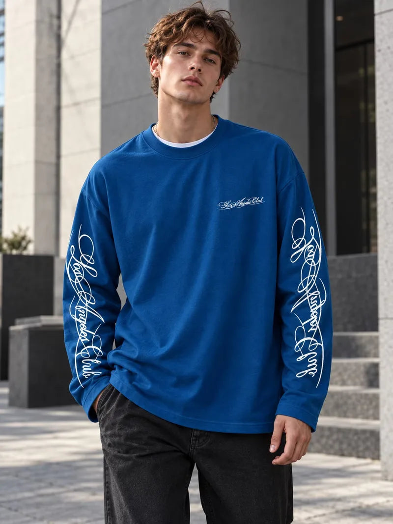 Men's Crew-Neck Longsleeve with Script Graphics – Six Colours