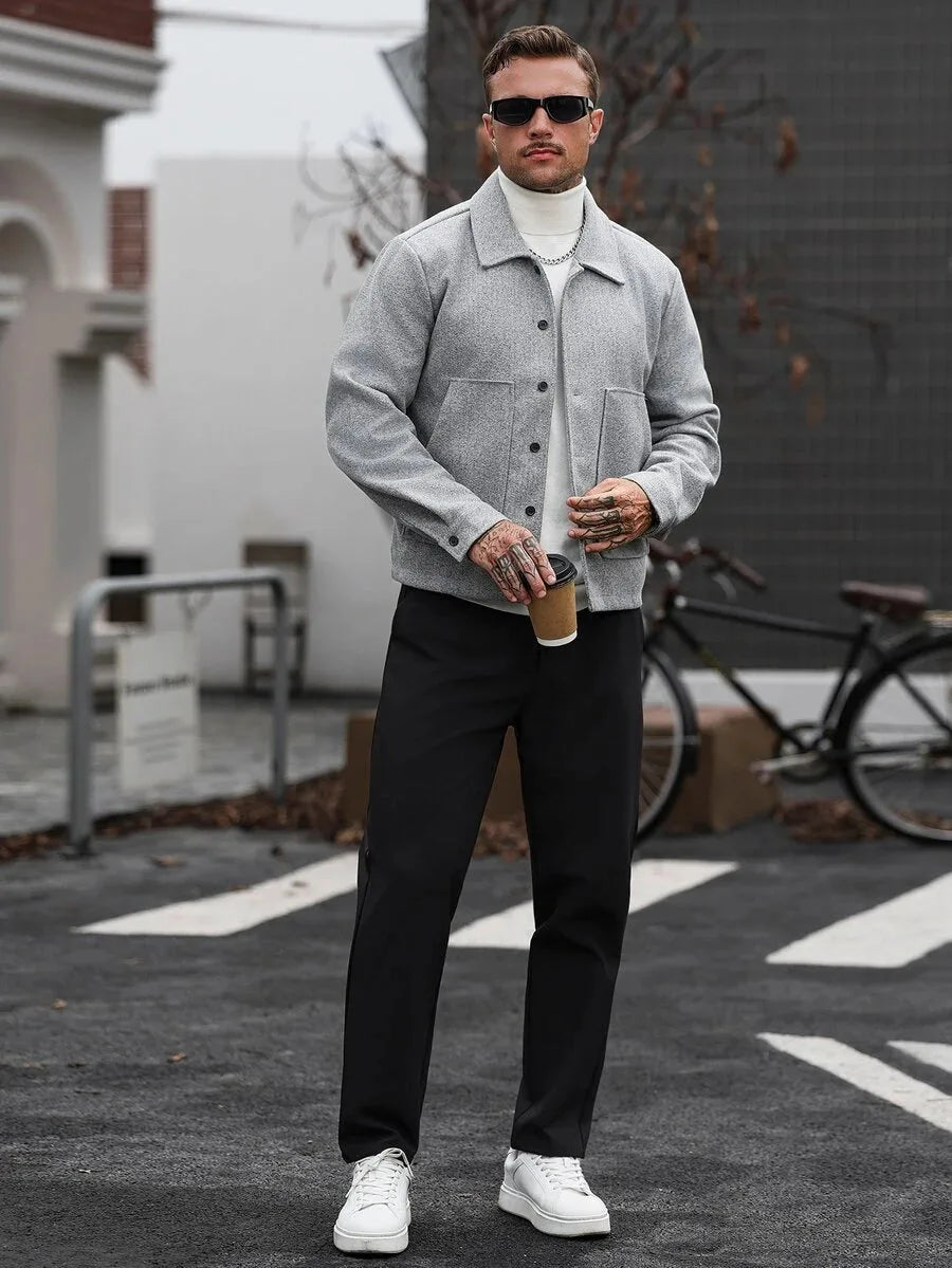 Men's Bomber Jacket with Collared Neckline