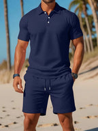 Men's Polo and Shorts Summer Set in Light Blue