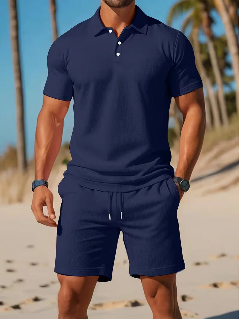 Men's Polo and Shorts Summer Set in Light Blue