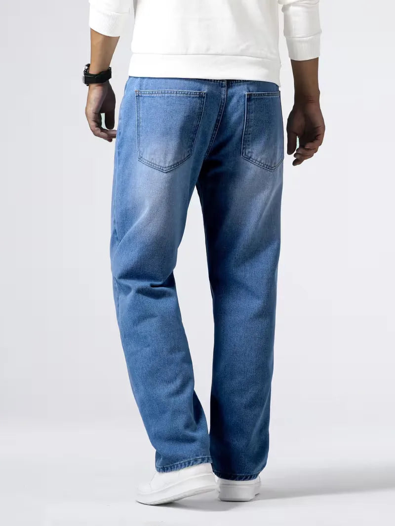 Men's Loose Fit Jeans with Frayed Hem
