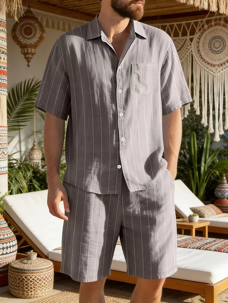 Men's Vertical Stripe Shirt and Shorts Set