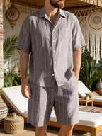 Men's Vertical Stripe Shirt and Shorts Set