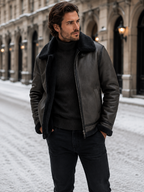 Men's Leather-Look Aviator Jacket – Faux Shearling Lining