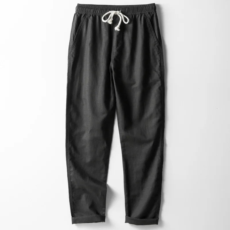 Men's Pure Linen Trousers with Lace-Up Front