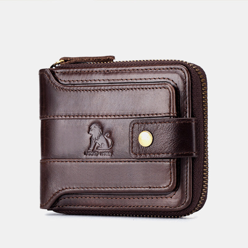 Men's RFID leather-look Wallet – Vintage Zip-Around Bifold