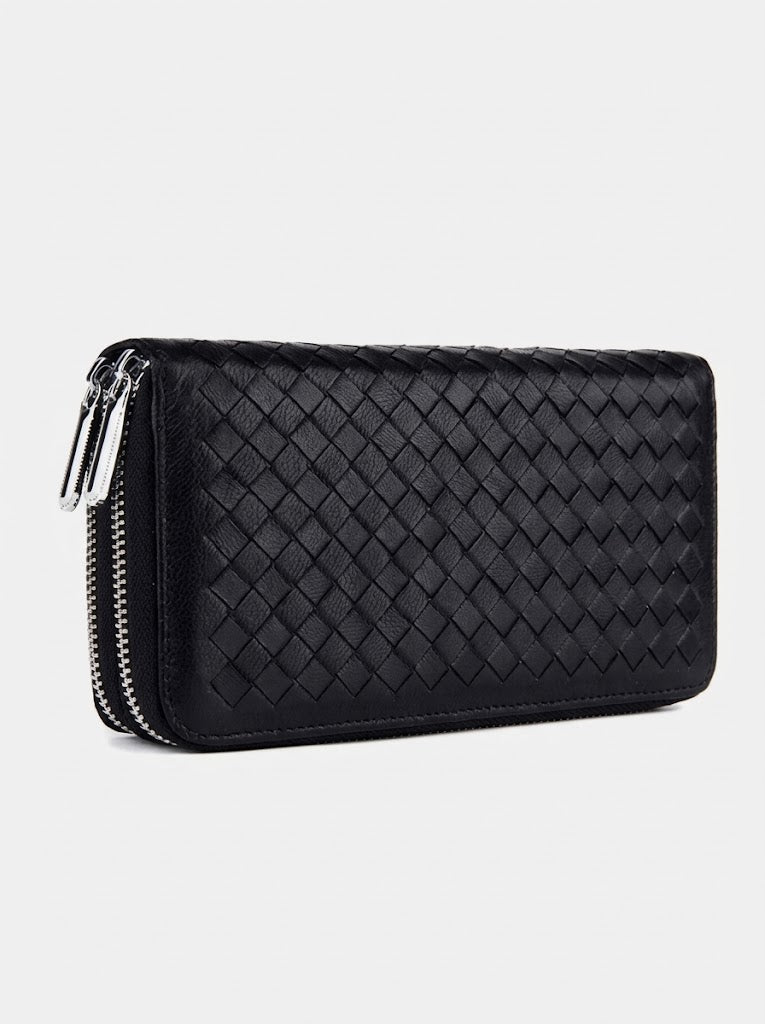 Men's leather-look RFID Wallet – Large-Capacity Double-Zip Organiser