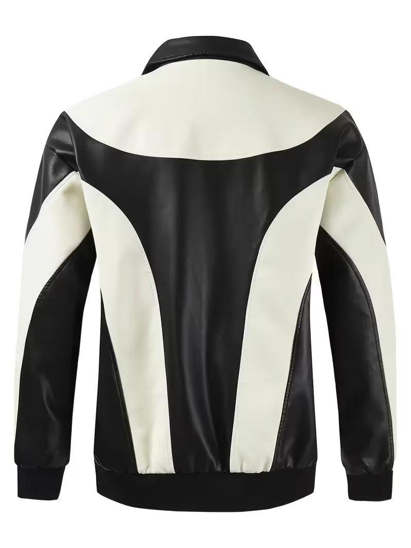 Men's Colour-Block Faux Leather Jacket