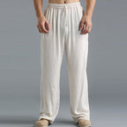 Men's Relaxed linen-look Trousers – Breathable Elastic-Waist Pants