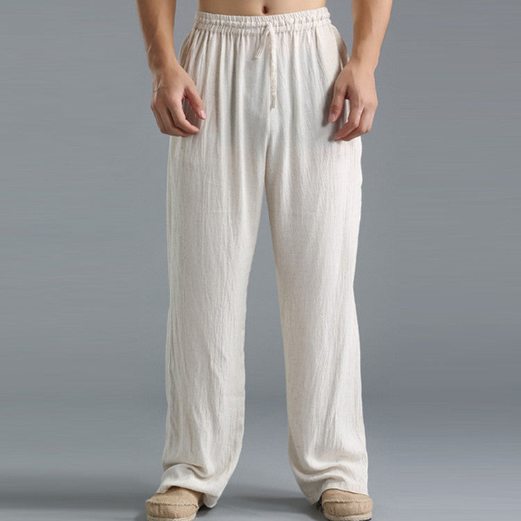 Men's Relaxed linen-look Trousers – Breathable Elastic-Waist Pants