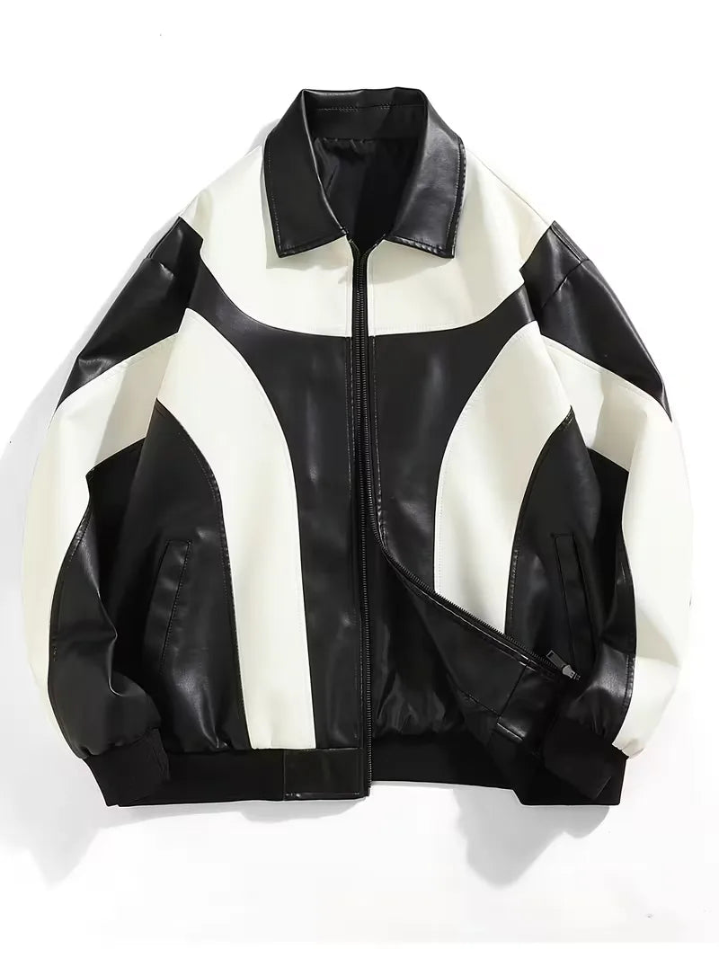 Men's Colour-Block Faux Leather Jacket