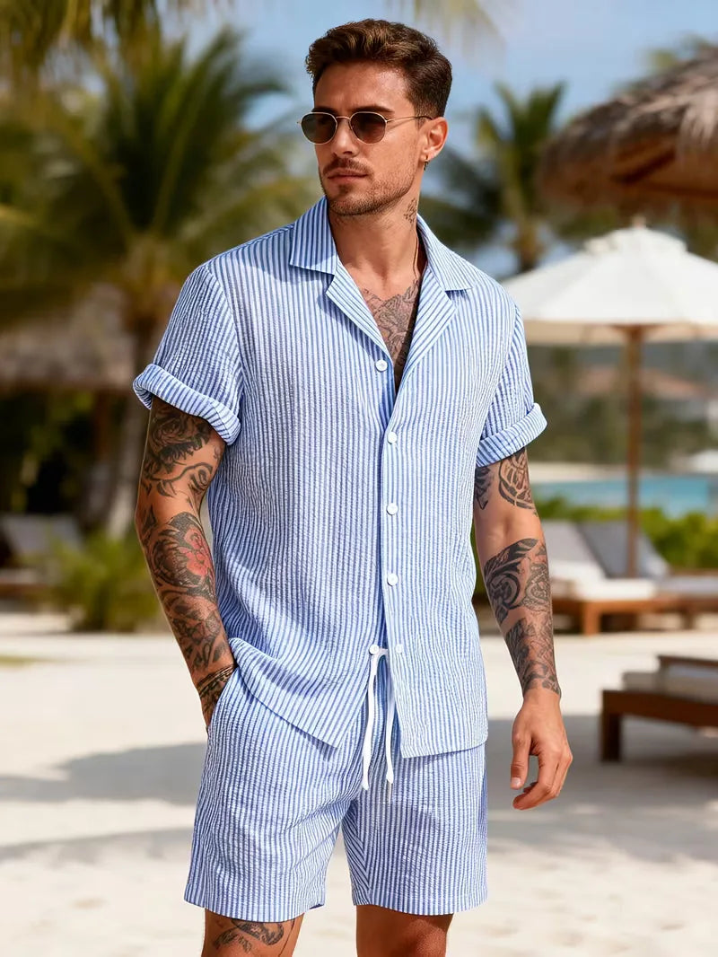 Men's Striped Shirt and Shorts Summer Set