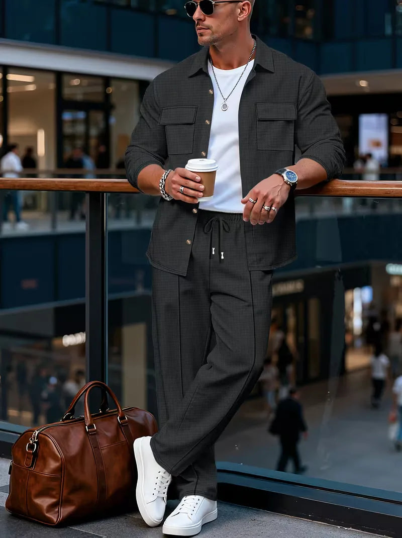Men's Button-Up Bomber Jacket with Chest Pockets