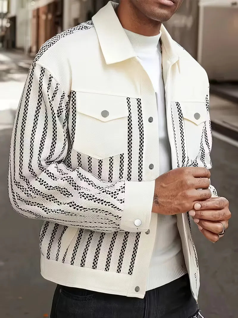 Men's Striped Button-Up Denim Jacket