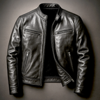 Men's Vintage Leather-Look Jacket – Stand Collar Biker Style with Zip Pockets