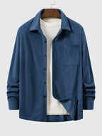 Men's Ribbed Long Sleeve Shirt with Chest Pocket