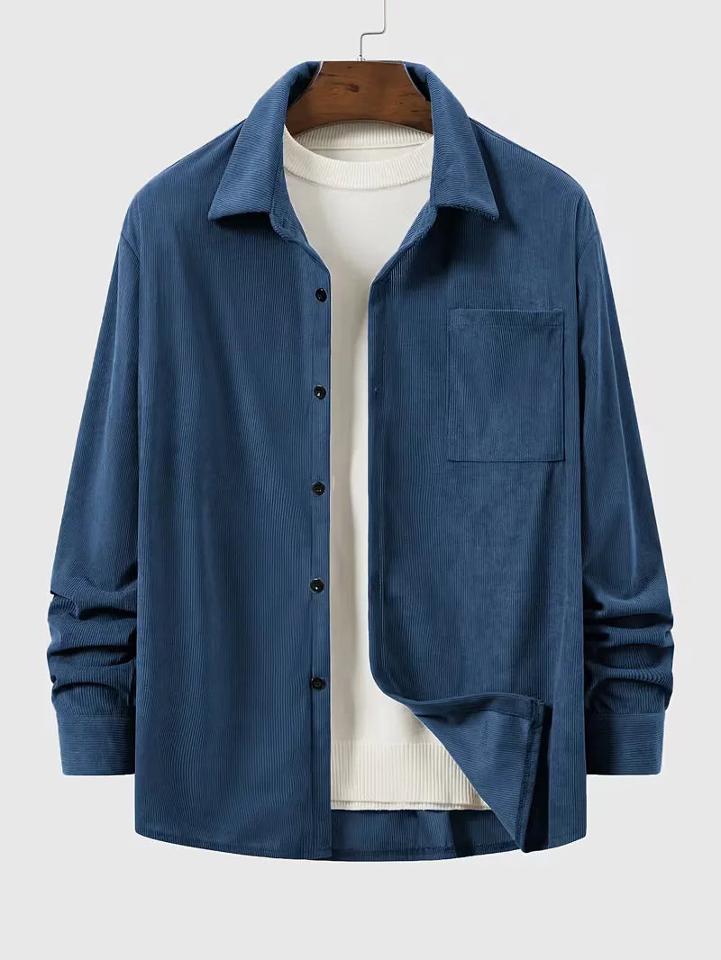 Men's Ribbed Long Sleeve Shirt with Chest Pocket