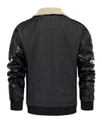 Men's Bomber Jacket with Denim Body and Leather-look Sleeves