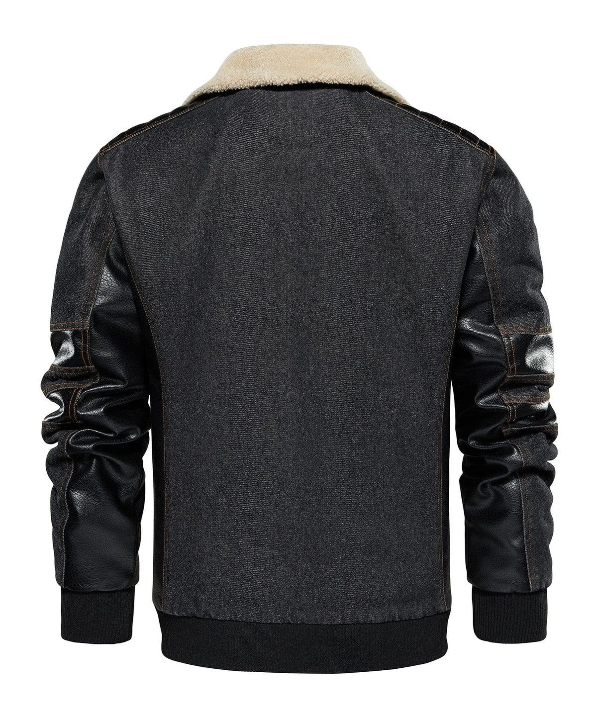 Men's Bomber Jacket with Denim Body and Leather-look Sleeves