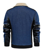 Men's Bomber Jacket with Denim Body and Leather-look Sleeves