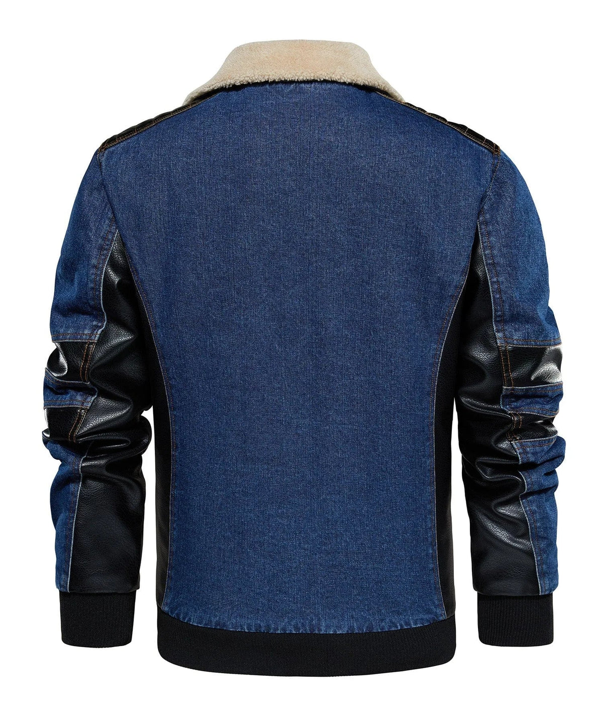 Men's Bomber Jacket with Denim Body and Leather-look Sleeves