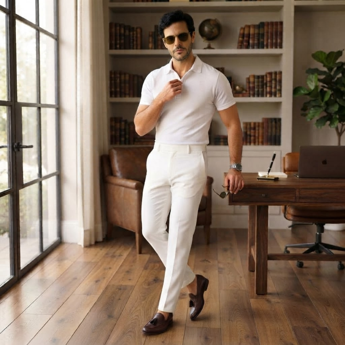 Men's Slim-Fit Stretch Dress Trousers – Flat Front