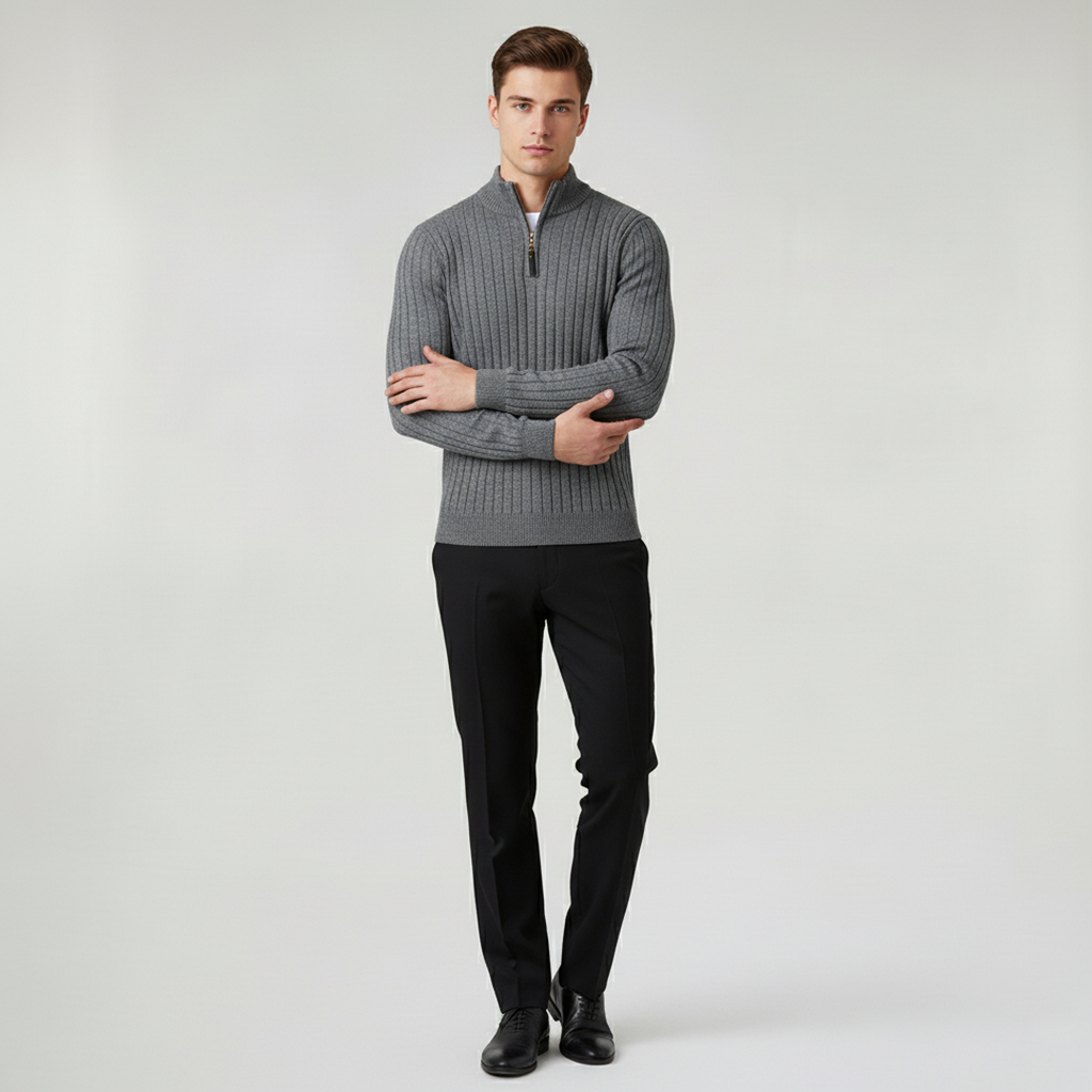 Men's High Collar Half-Zip Jumper – Ribbed Cuffs