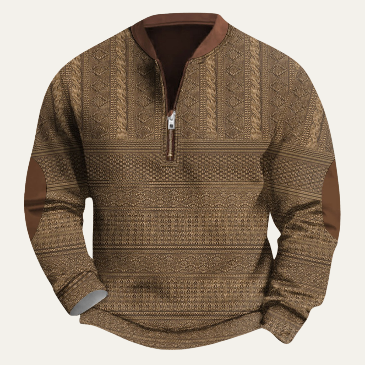 Men's Patterned Half-Zip Jumper with Elbow Patches