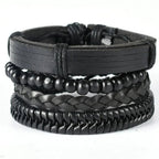 Men's Braided leather-look Wrap Bracelet Set