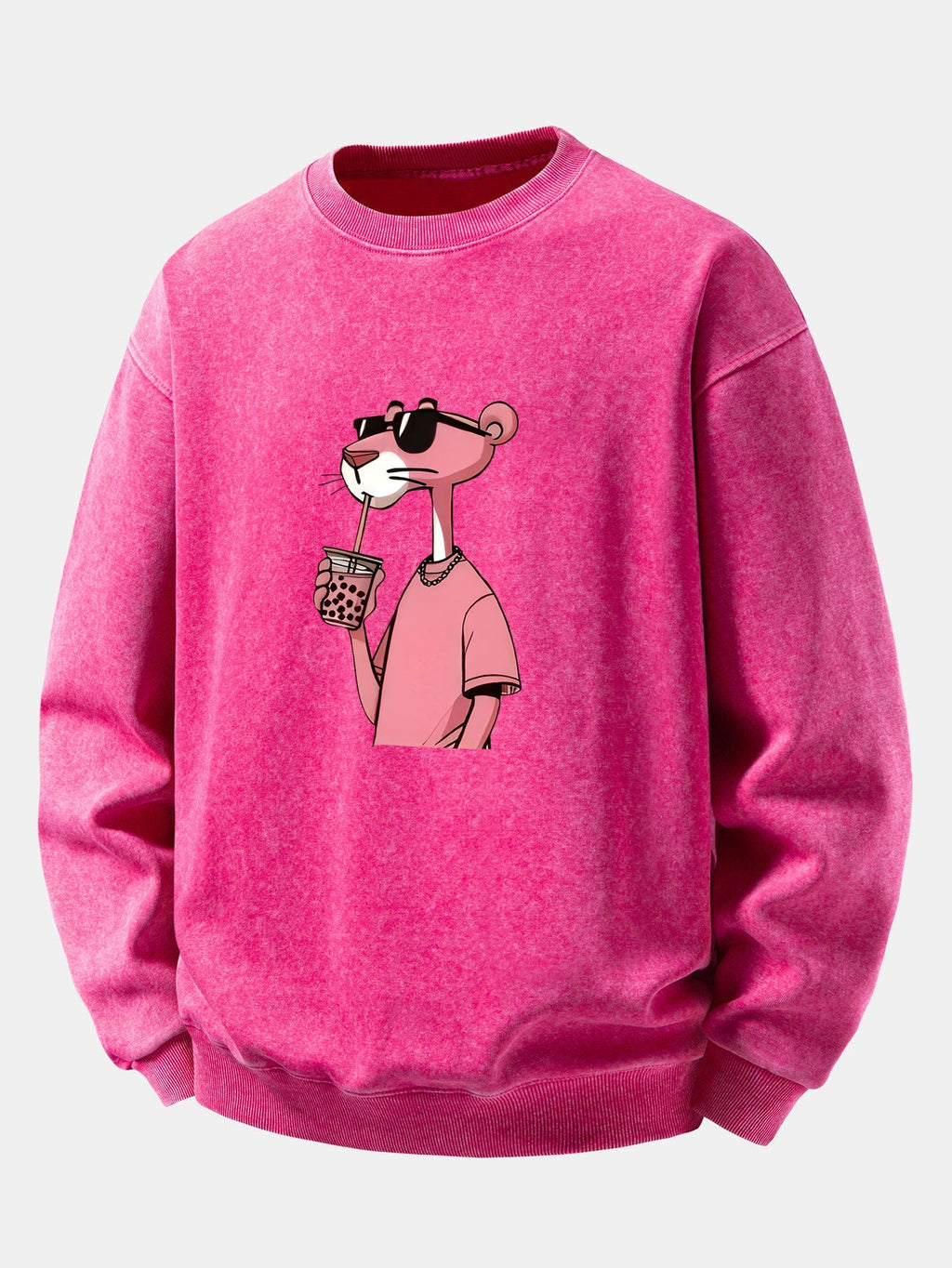 Men's Vintage Washed Cotton Sweatshirt with Pink Panther Graphic