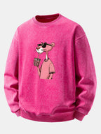 Men's Vintage Washed Cotton Sweatshirt with Pink Panther Graphic