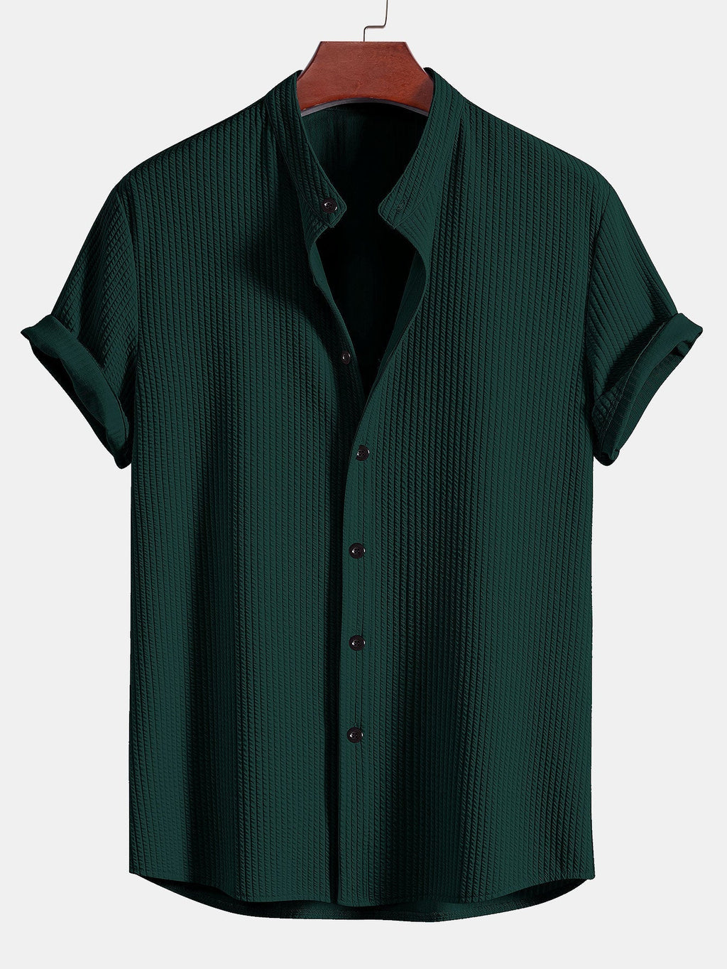 Men's Ribbed Stand Collar Shirt – Tailored Stretch Fit