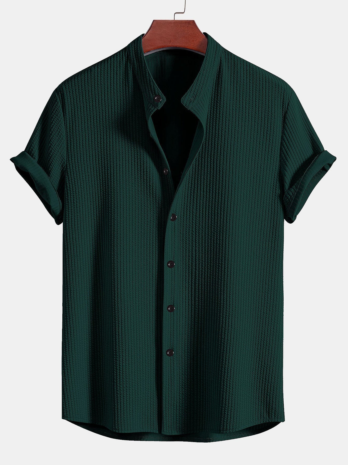 Men's Ribbed Stand Collar Shirt – Tailored Stretch Fit