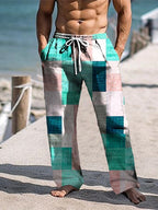 Men's Patchwork Cotton-linen-look Trousers