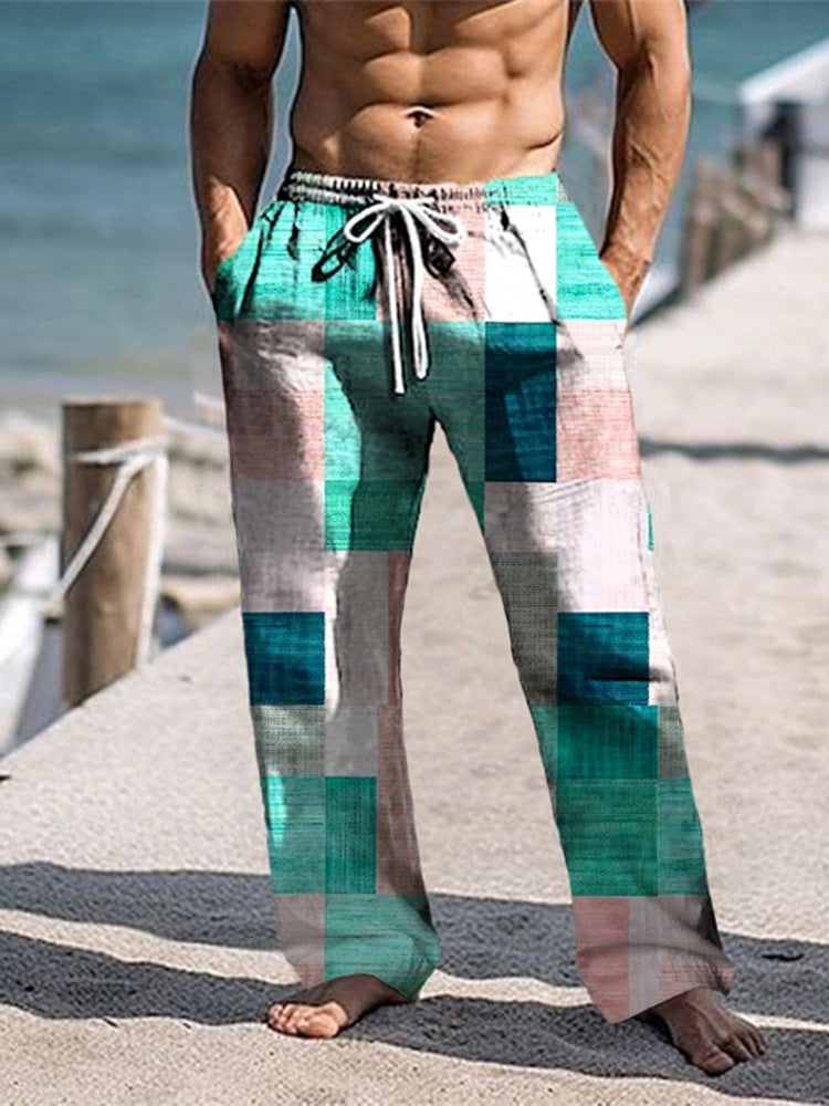 Men's Patchwork Cotton-linen-look Trousers