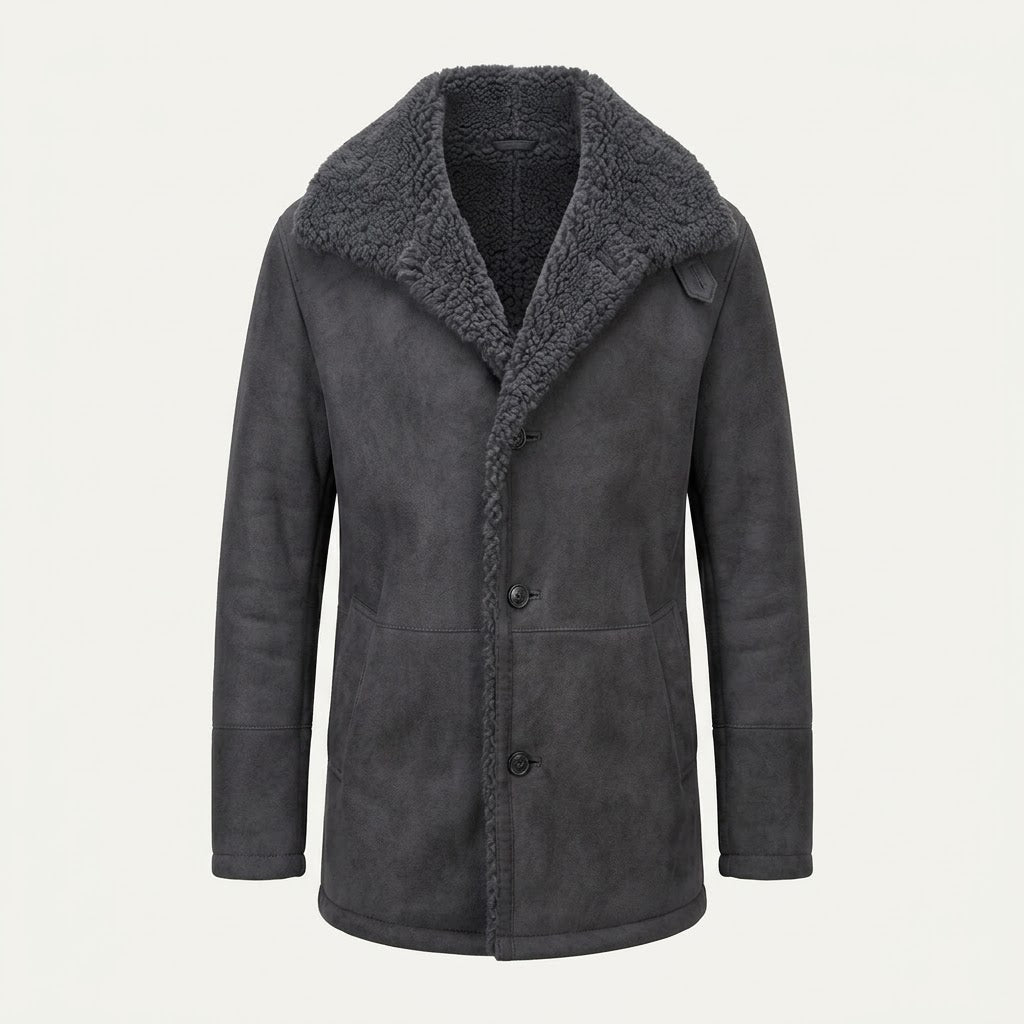 Men's Plush-Lined Longline Winter Coat – Warm Button-Front Layer